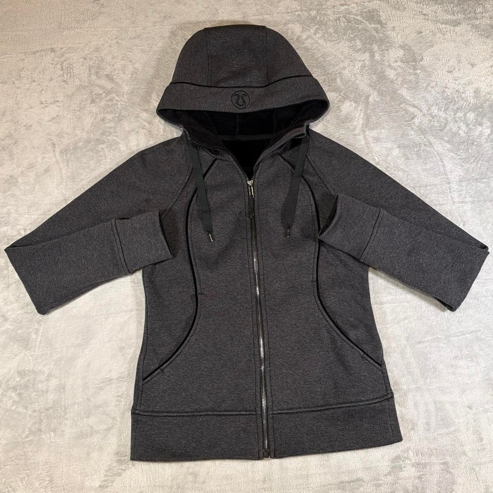 Lululemon Scuba Diva Hoodie | Heathered Charcoal & Black Piping | Sizeā 6